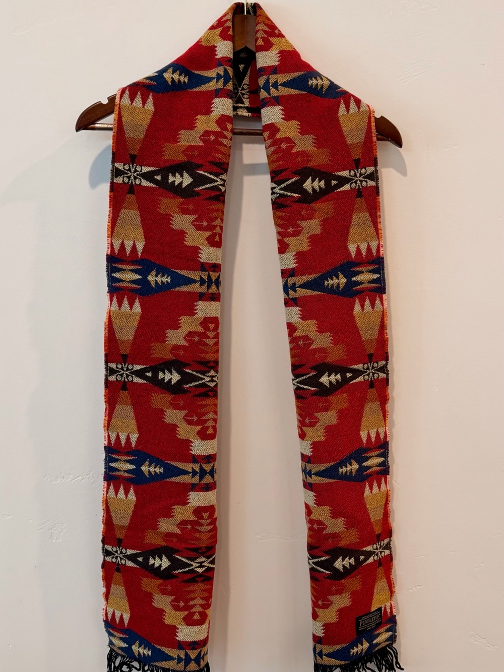 Pendleton Southwestern Geometric Red Wool Scarf Fringe